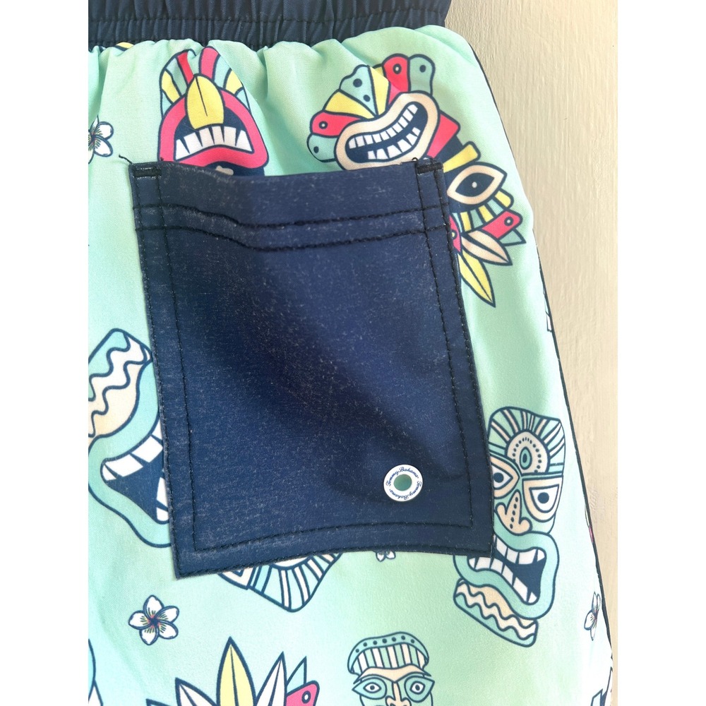 Tommy Bahama Boy Swim Trunks Size 5/6 Tiki‎ Print Tribal Masks Swim Shorts Mint - Picture 6 of 7